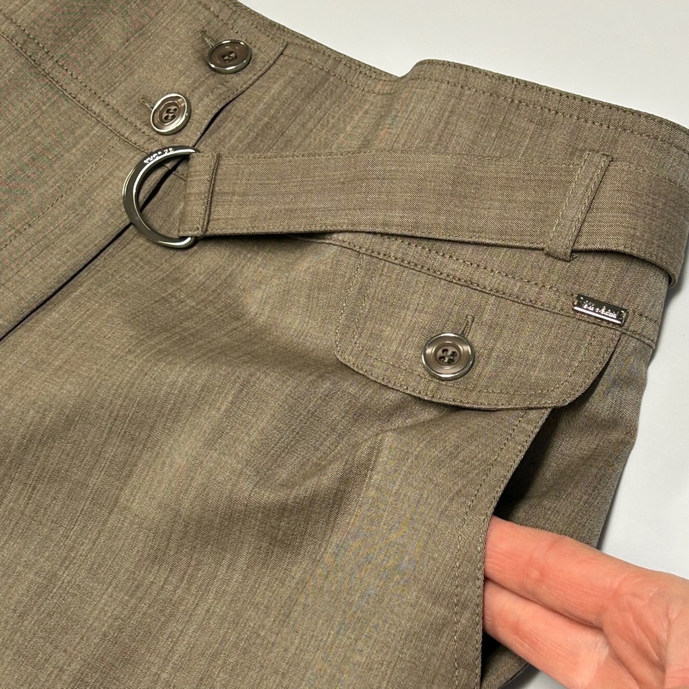 St John Women Trouser Pants 8 Straight Leg Wool Blend Belted Taupe Brown Career - Picture 4 of 11